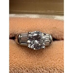 Ladies FAS 925 Sterling Silver White CZ Engagement Ring
